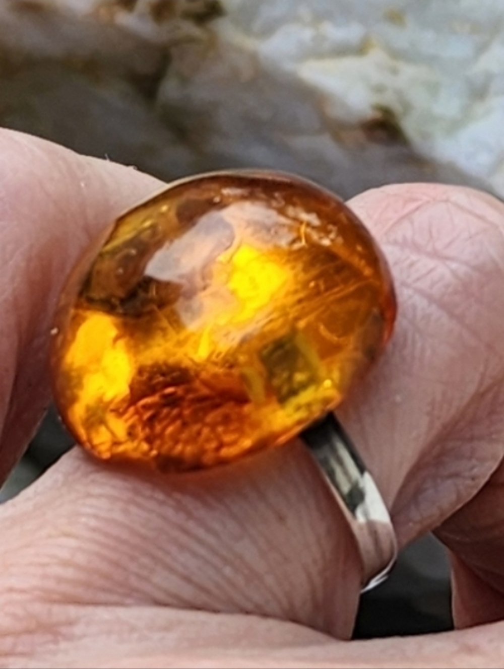 Amber Celtic Ring Sterling Silver 925 Baltic Honey Cognac Natural Amber Jewelry